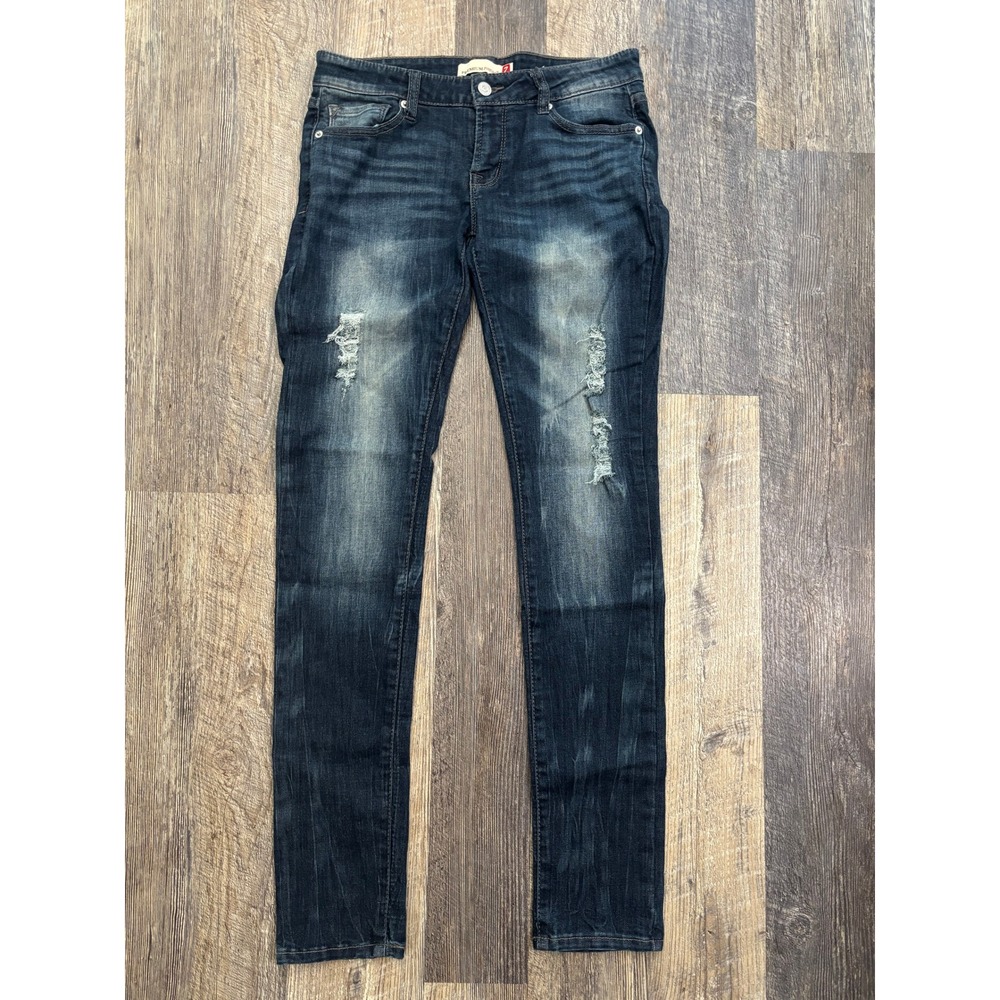 Just USA Premium Distressed Skinny Jeans Dark Wash Ripped Denim JP543A Womens 7